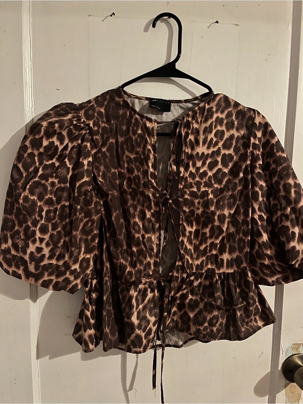 ASOS Leopard Print Puff Sleeve Peplum Top - Brown